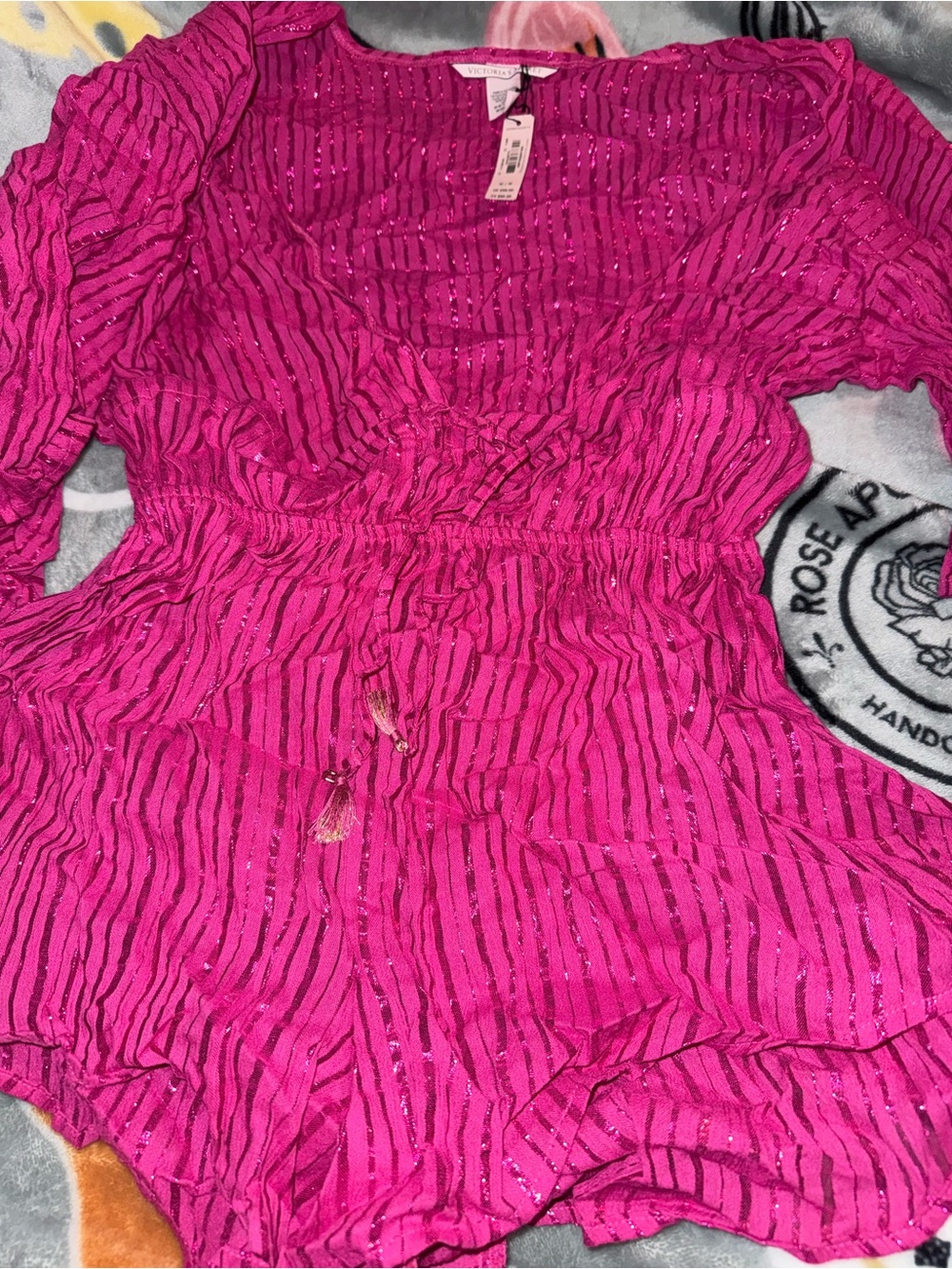 Victoria's Secret Hot Pink Metallic Stripe Romper